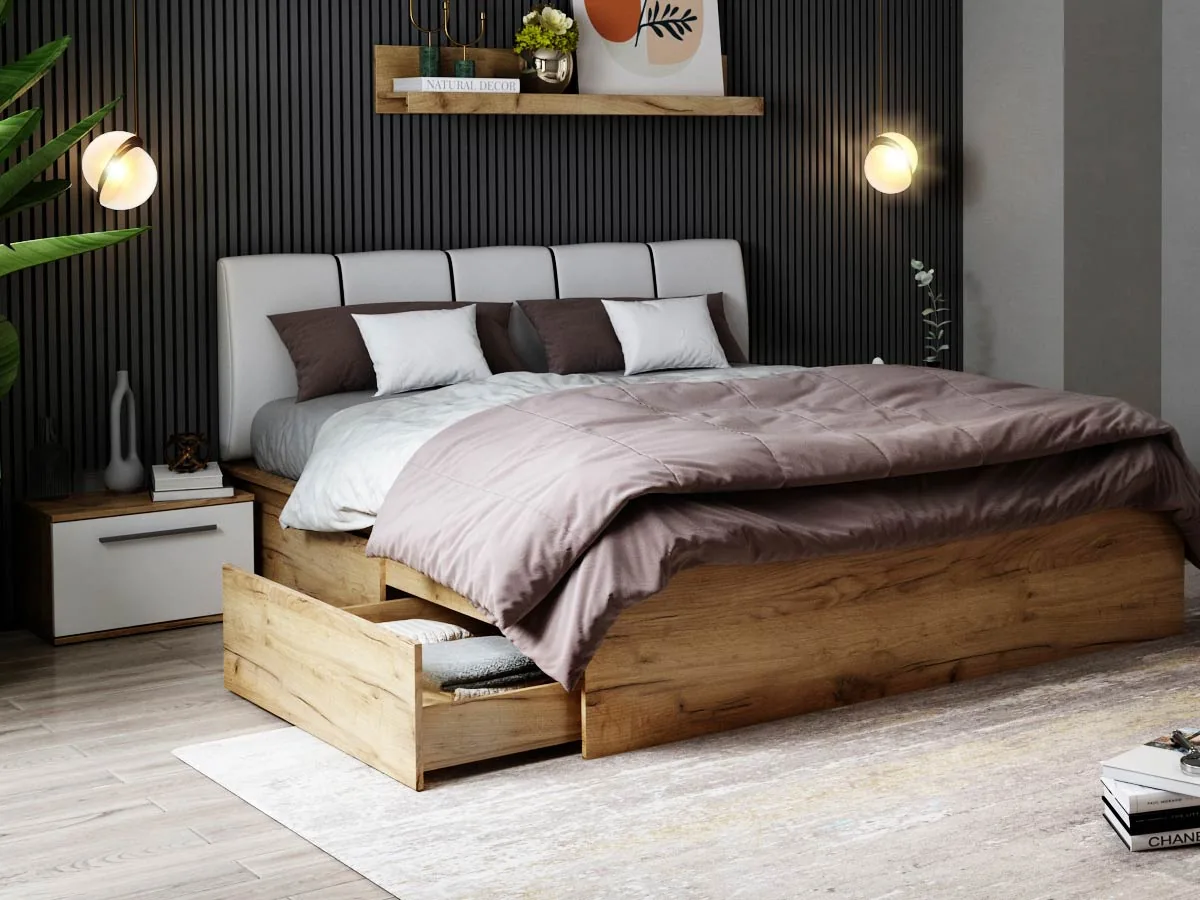 Mobila Laguna Pat Tapitat Timea 140x200 2 Sertare