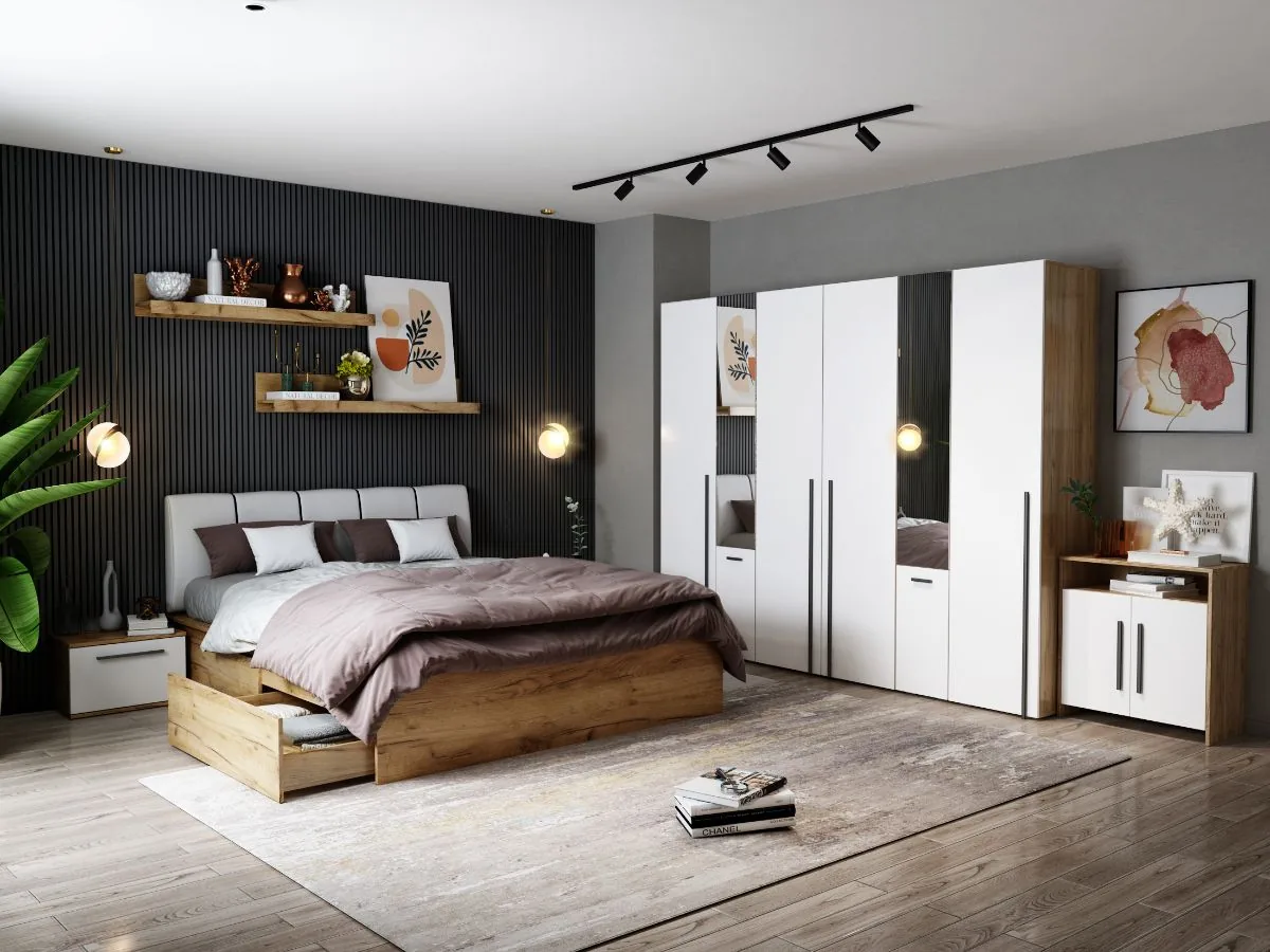 Mobila Laguna Pat Tapitat Timea 180x200 2 Sertare - imagine 5