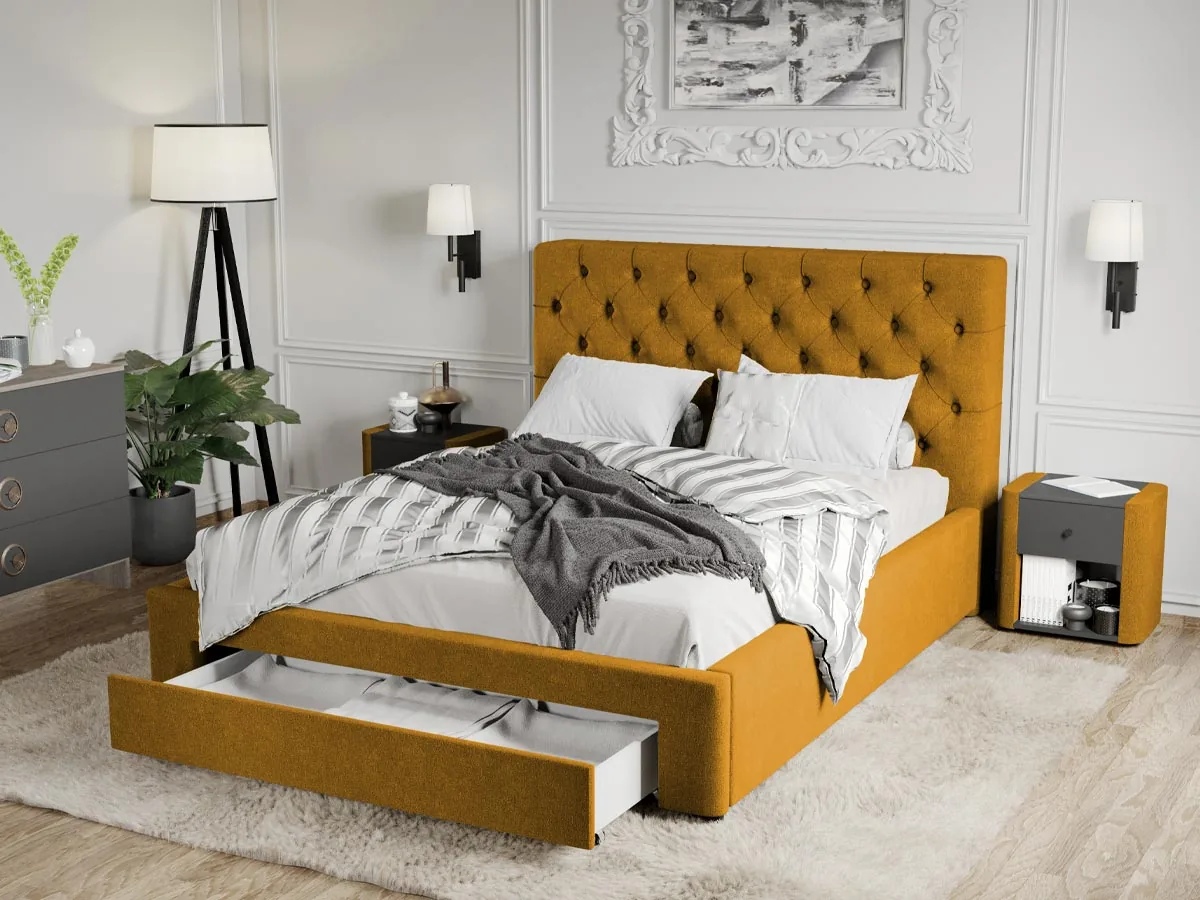 Mobila Laguna Riviera Velluto Galben Mustar 160x200 cu Sertar
