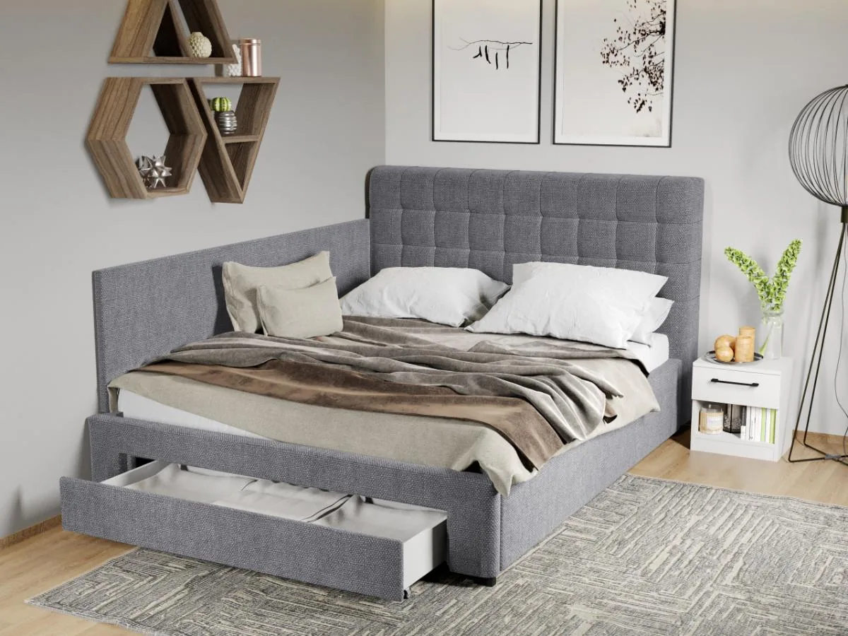 Mobila Laguna Rivo 160x200 Gri Eden 18 Cu Somiera Si Sertar