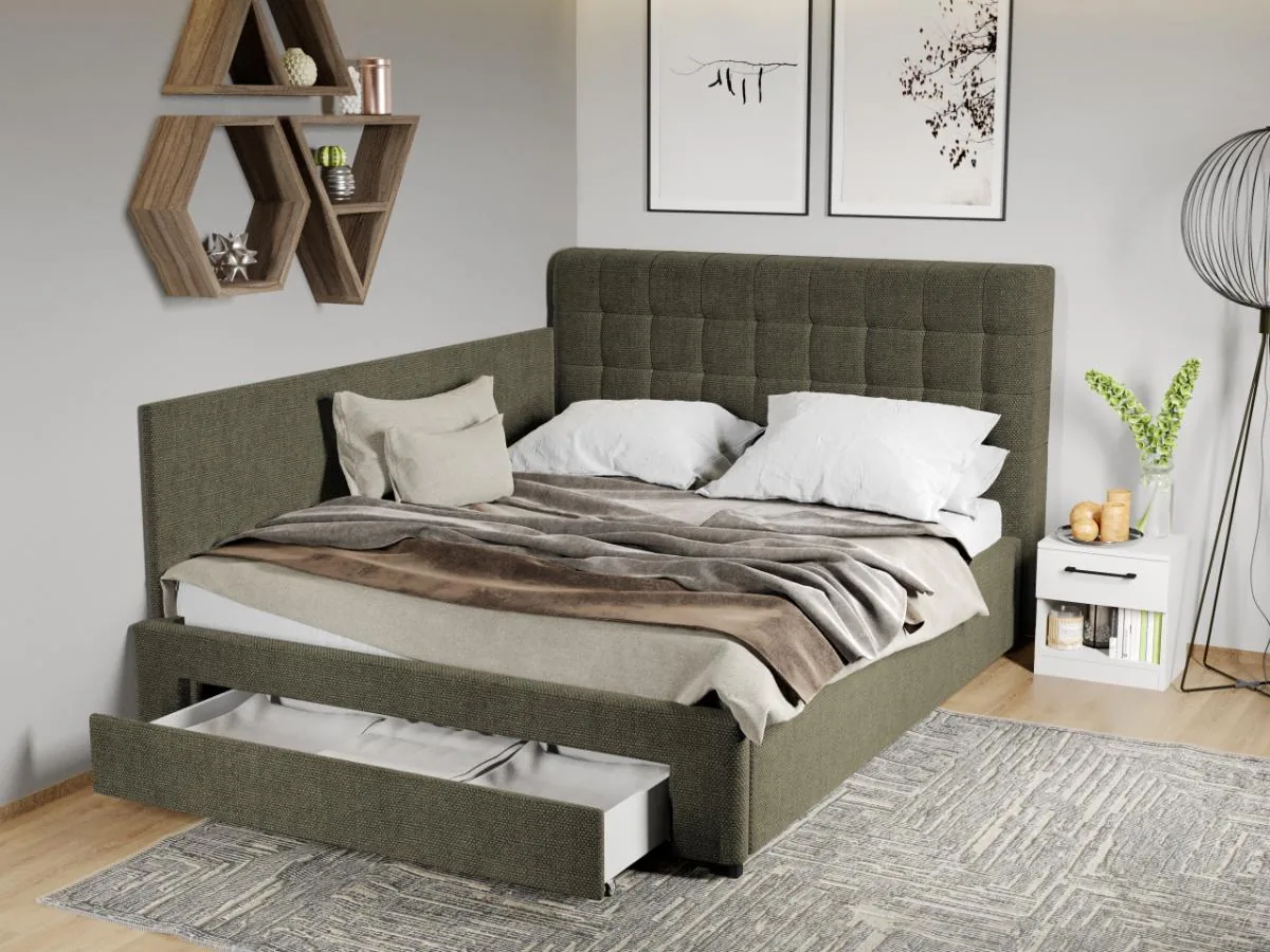 Mobila Laguna Rivo Eden 12 de Colt 160x200 Verde Inchis cu Somiera si Sertar