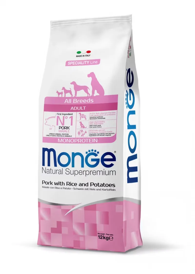 Hrana Uscata Caini Monge Natural Superpremium Monoprotein Adult Porc Orez 12kg