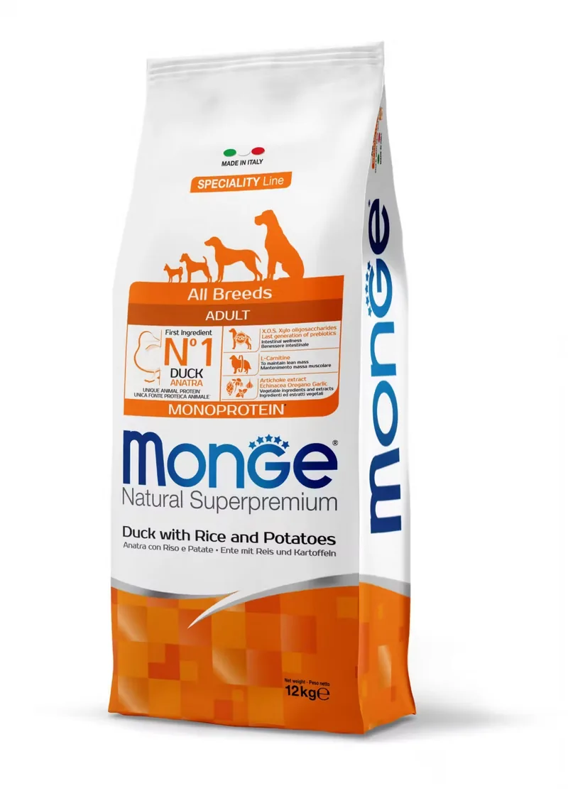 Hrana Uscata Caini Monge Natural Monoprotein Adult All Breeds Rata si Orez 12kg