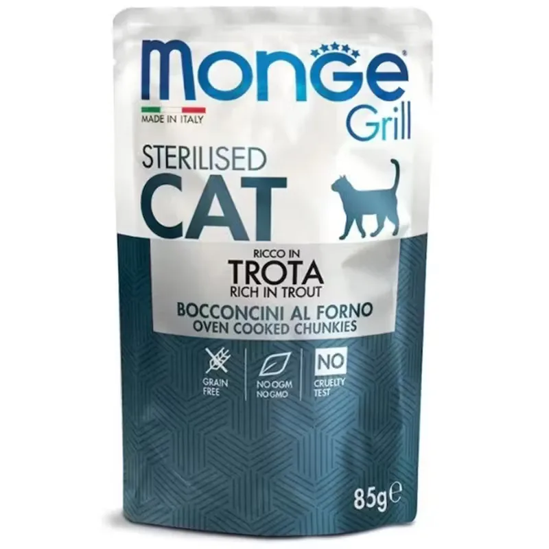 Hrana Umeda pentru Pisici Monge Grill Sterilised Pastrav 85g