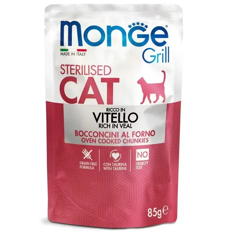 Hrana Umeda pentru Pisici Monge Grill Sterilised Vitel 85g
