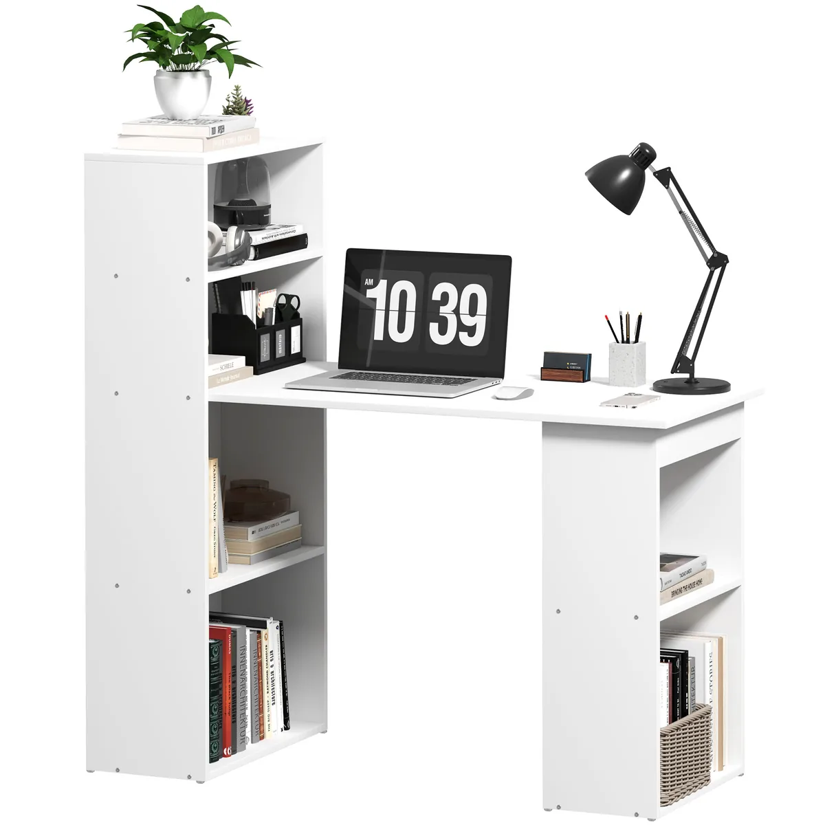 Masa de Birou HOMCOM 120x55x120cm Alb cu Rafturi