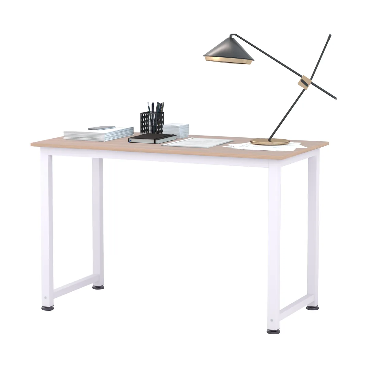 Masa de Birou HOMCOM MDF Stejar Picioare Metal Alb