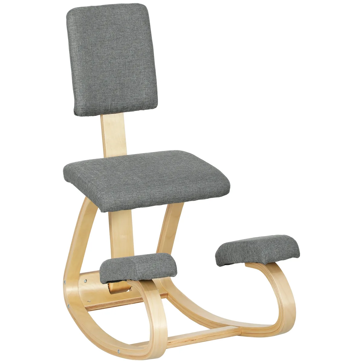 Scaun Genunchi HOMCOM Ergonomic Lemn Mesteacăn Gri
