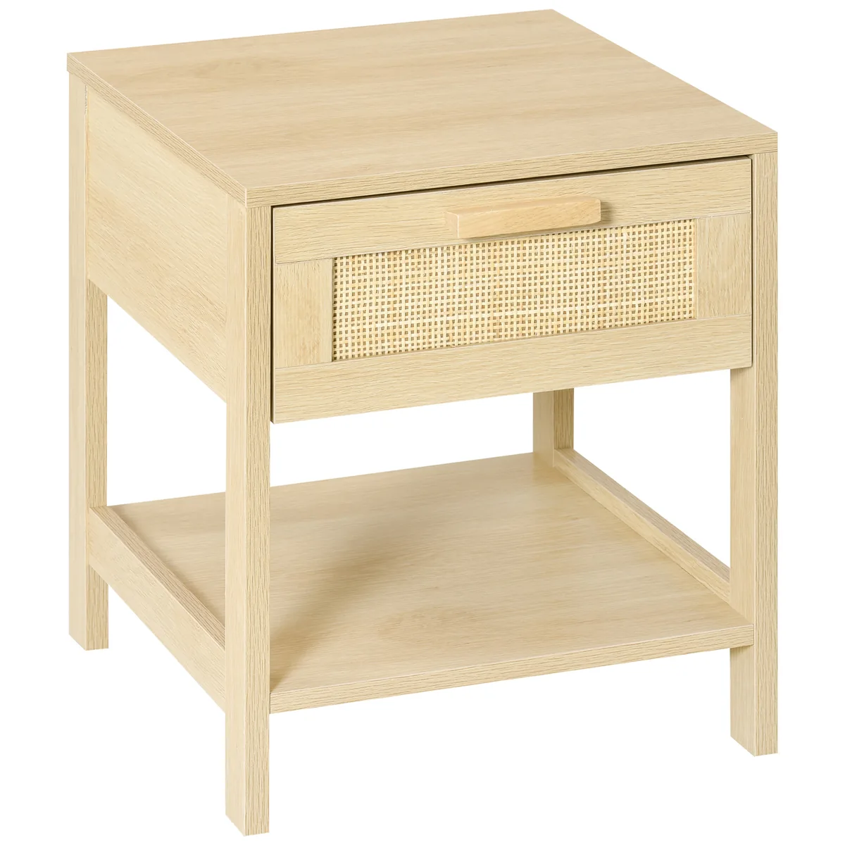 Noptiera HOMCOM Moderna din MDF 40x40x48 cm Lemn Natur cu Sertar si Raft
