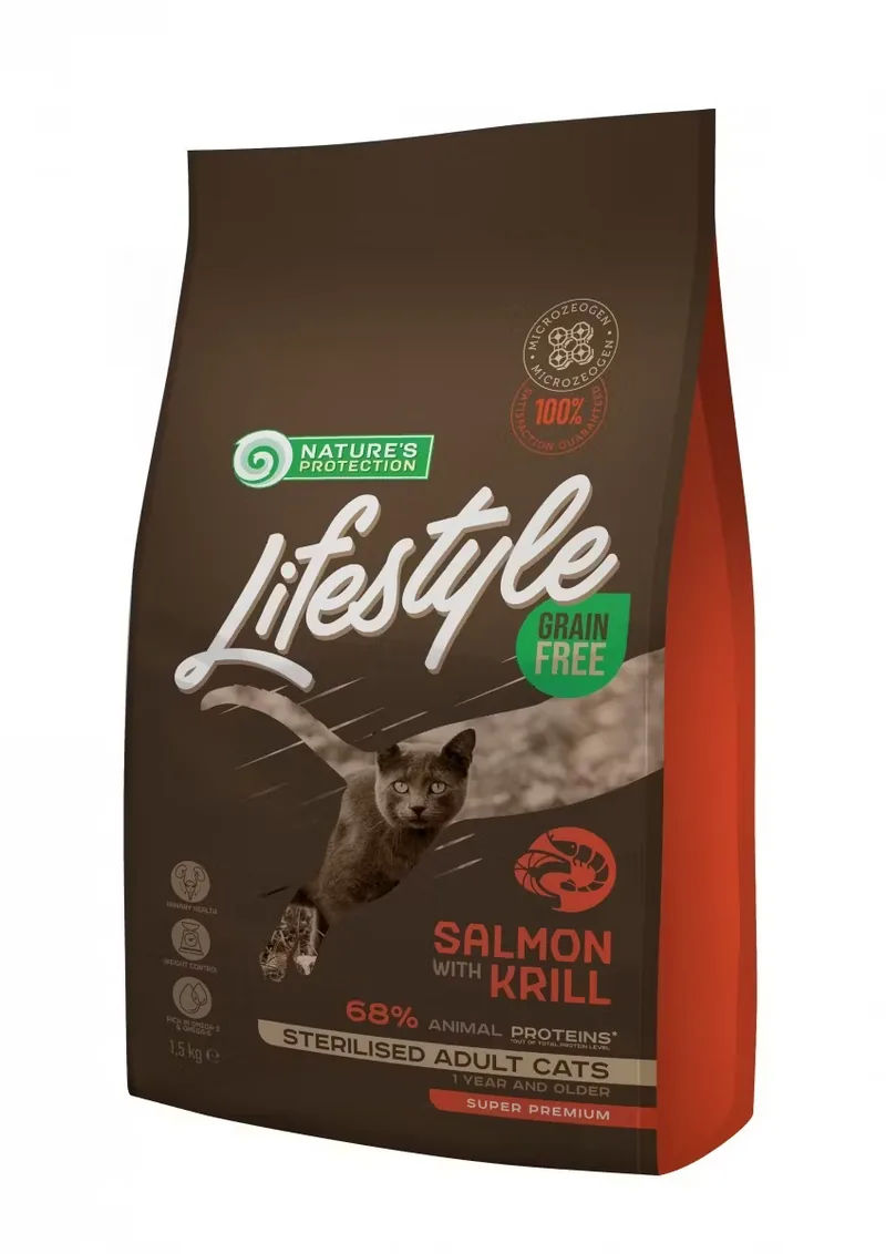 Hrana Uscata Pisici Natures Protection Lifestyle Grain Free Sterilised Salmon Krill 7kg