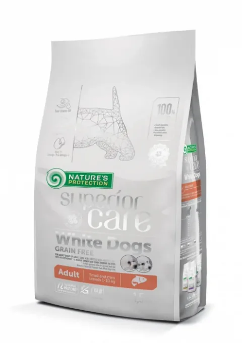 Hrana Caini Nature's Protection White Dogs Somon Fara Cereale Rase Mici 1.5kg