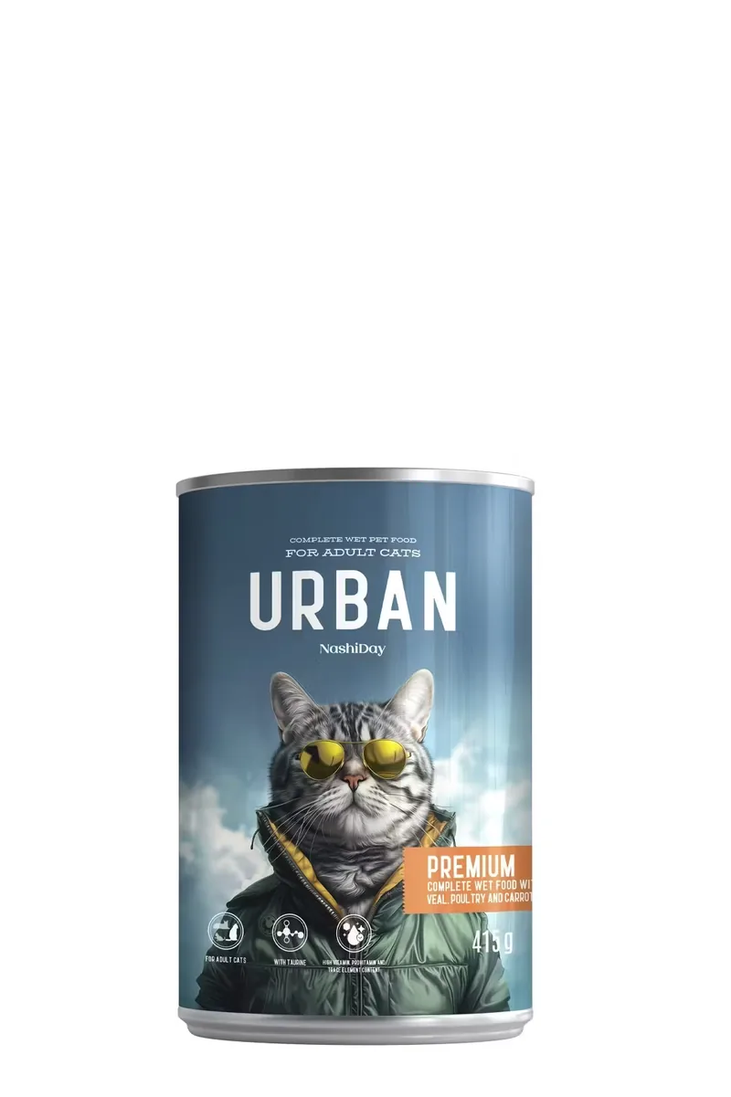Hrana Umeda Pisici NashiDay Urban Vitel Pasare si Morcovi 415g