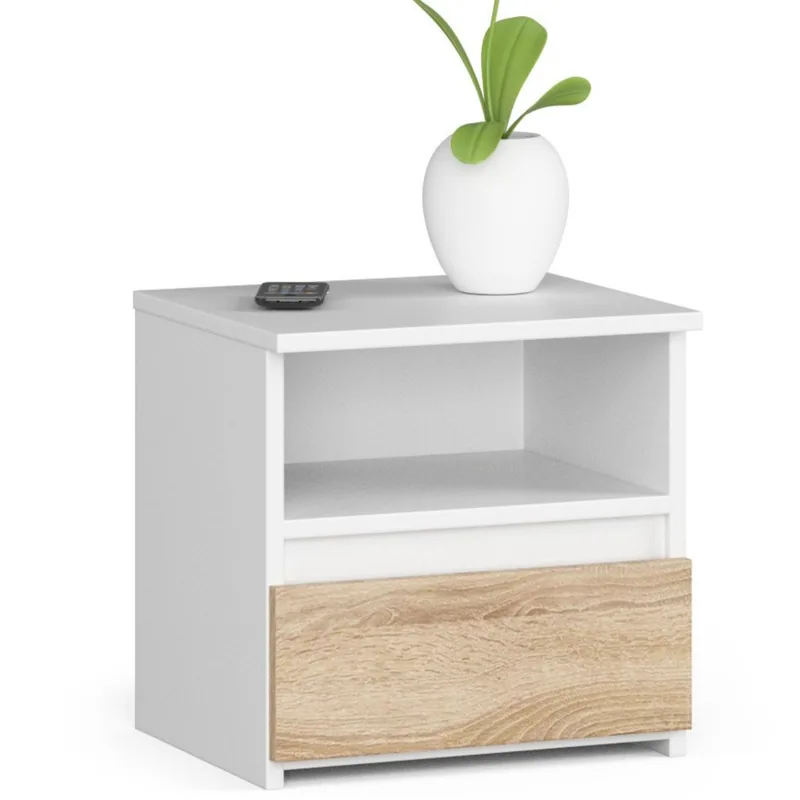 Noptiera Brius CL1 1 Sertar 40x35x40 cm Alb Stejar Sonoma