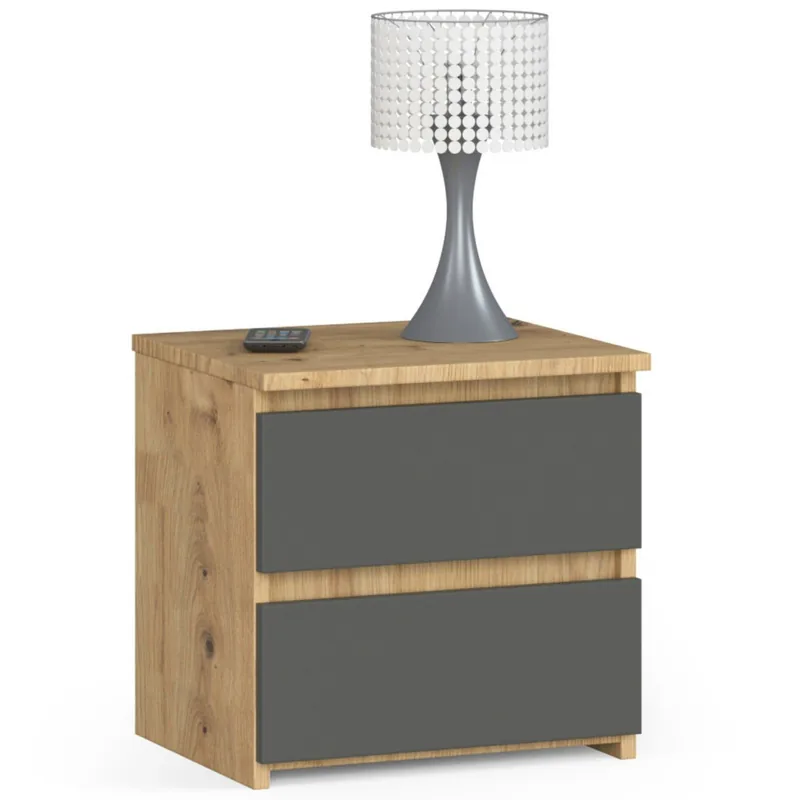 Noptiera Brius CL2 40x35x40 cm 2 Sertare Stejar Artisan Gri