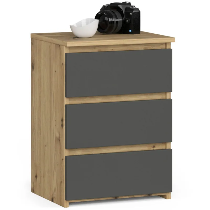 Noptiera Brius CLP 3 Sertare 40x35x57 cm Stejar Artisan Gri
