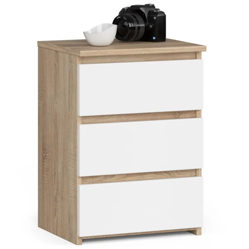 Noptiera Brius CLP 3 Sertare 40x35x57 cm Stejar Sonoma Alb