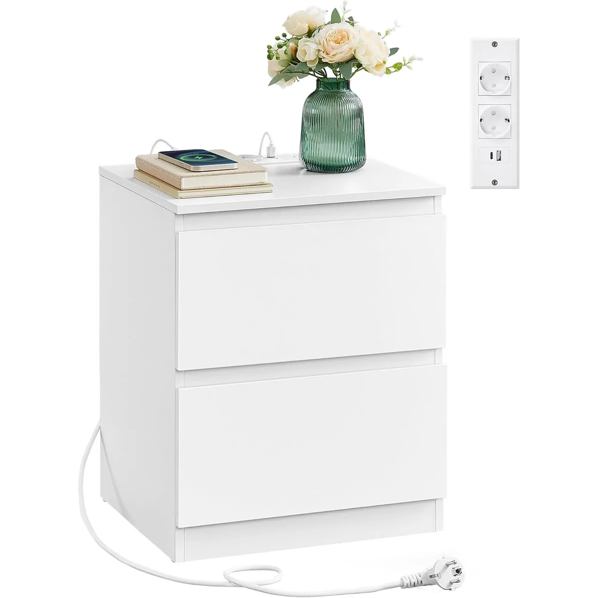 Noptiera Brius Kailyn 2 Sertare Prize USB Integrate 40x35x49cm Alb