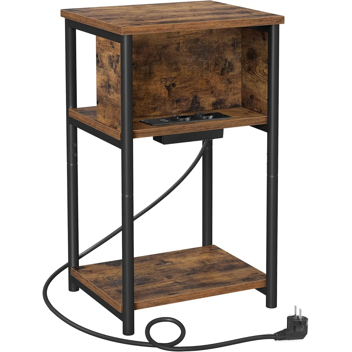 Noptiera Brius LET375B01 cu Prize si USB 3 Rafturi Industrial 30x34x58 cm Maro Rustic