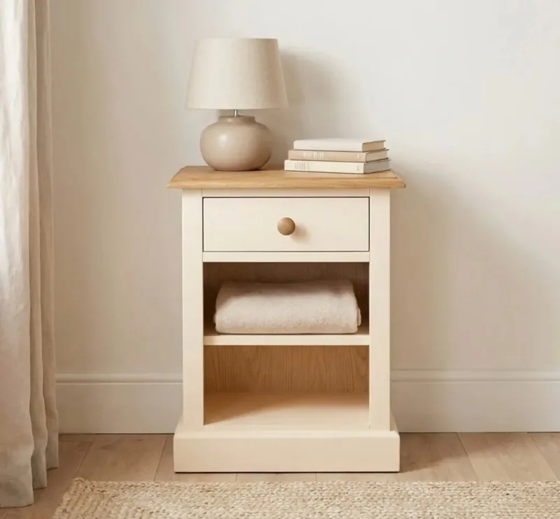 Noptiera Studio Szel 1 Sertar Rafturi Deschise Blat Stejar Beige Natural Brown