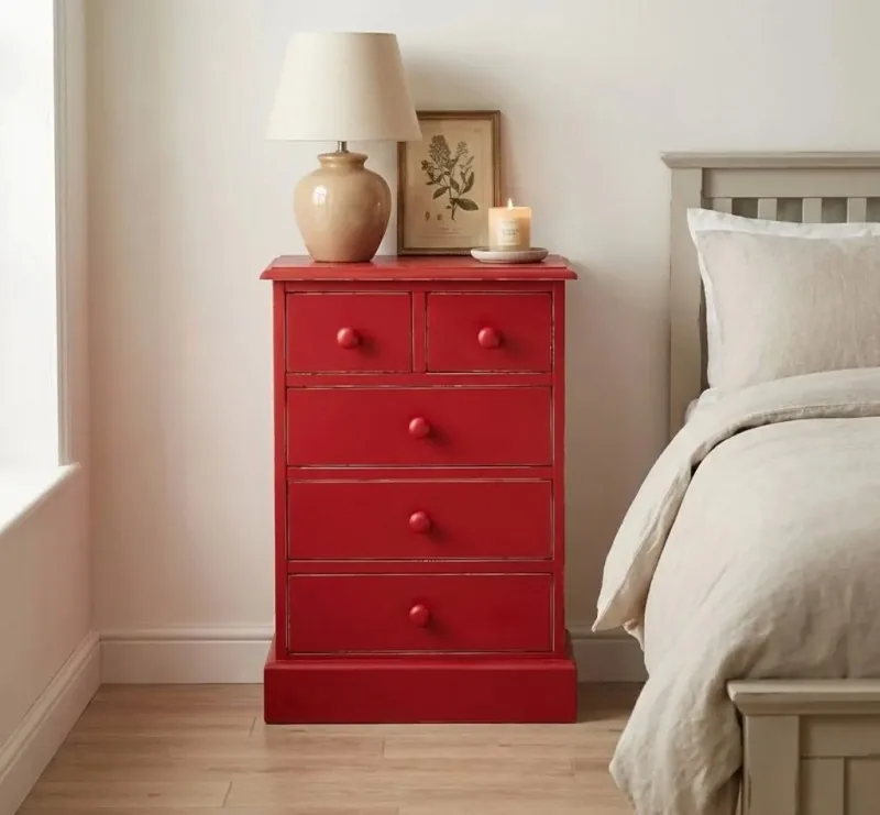Noptiera Studio Szel 5 Sertare Bright Red Antic