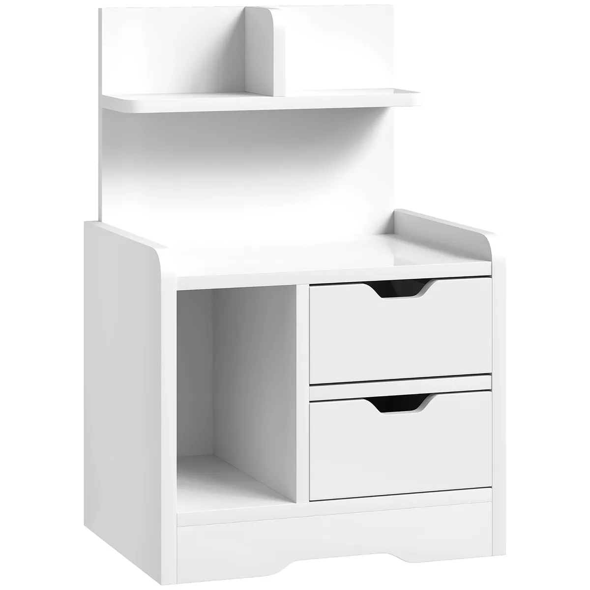 Noptiera Homcom Moderna 40x30x60cm 2 Sertare Rafturi Alb Lucios