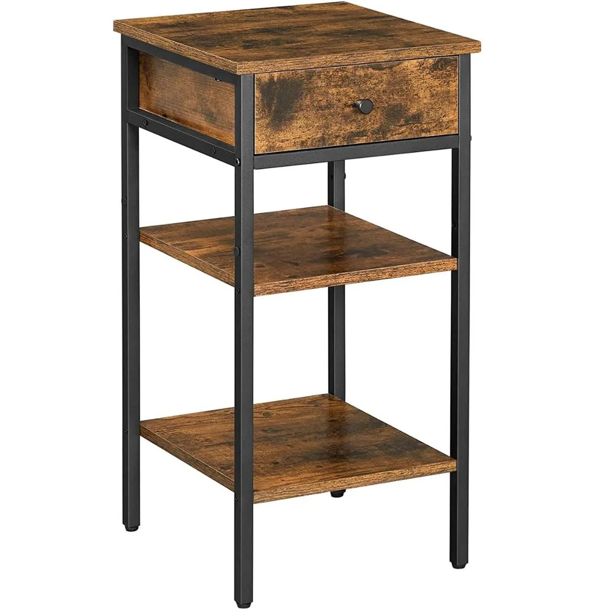 Noptiera Inalta Brius Industrial 1 Sertar 2 Rafturi Maro Rustic 35x35x70cm