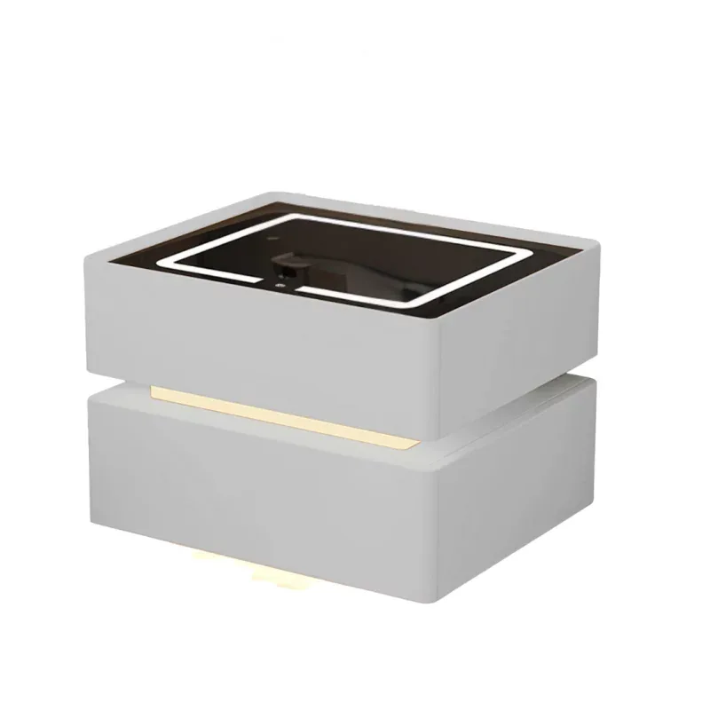 Noptiera SmartHeater Incarcare Wireless LED 2 Sertare Alb Sticla Lemn