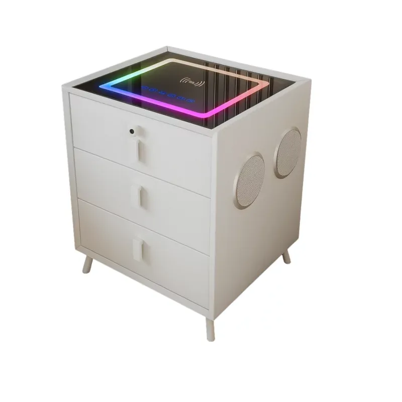Noptiera Inteligenta SmartHeater 3 Sertare Incarcare Wireless LED Bluetooth Alb