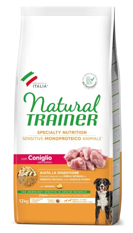 Hrana Uscata Caini Natural Trainer Sensitive No Gluten Medium-Maxi Adult Iepure 12kg