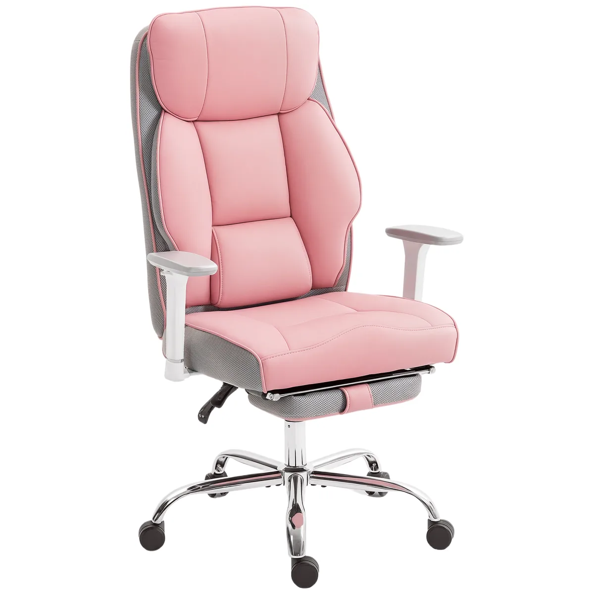 Scaun de Birou HOMCOM Ergonomic cu Brate Reglabile Suport Picioare Tetiera Roz