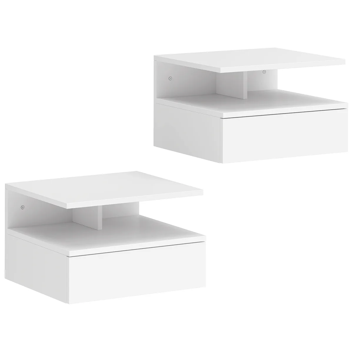 Noptiere Suspendate HOMCOM cu Sertar si Raft Deschis 35x32x22.5cm Alb Set de 2
