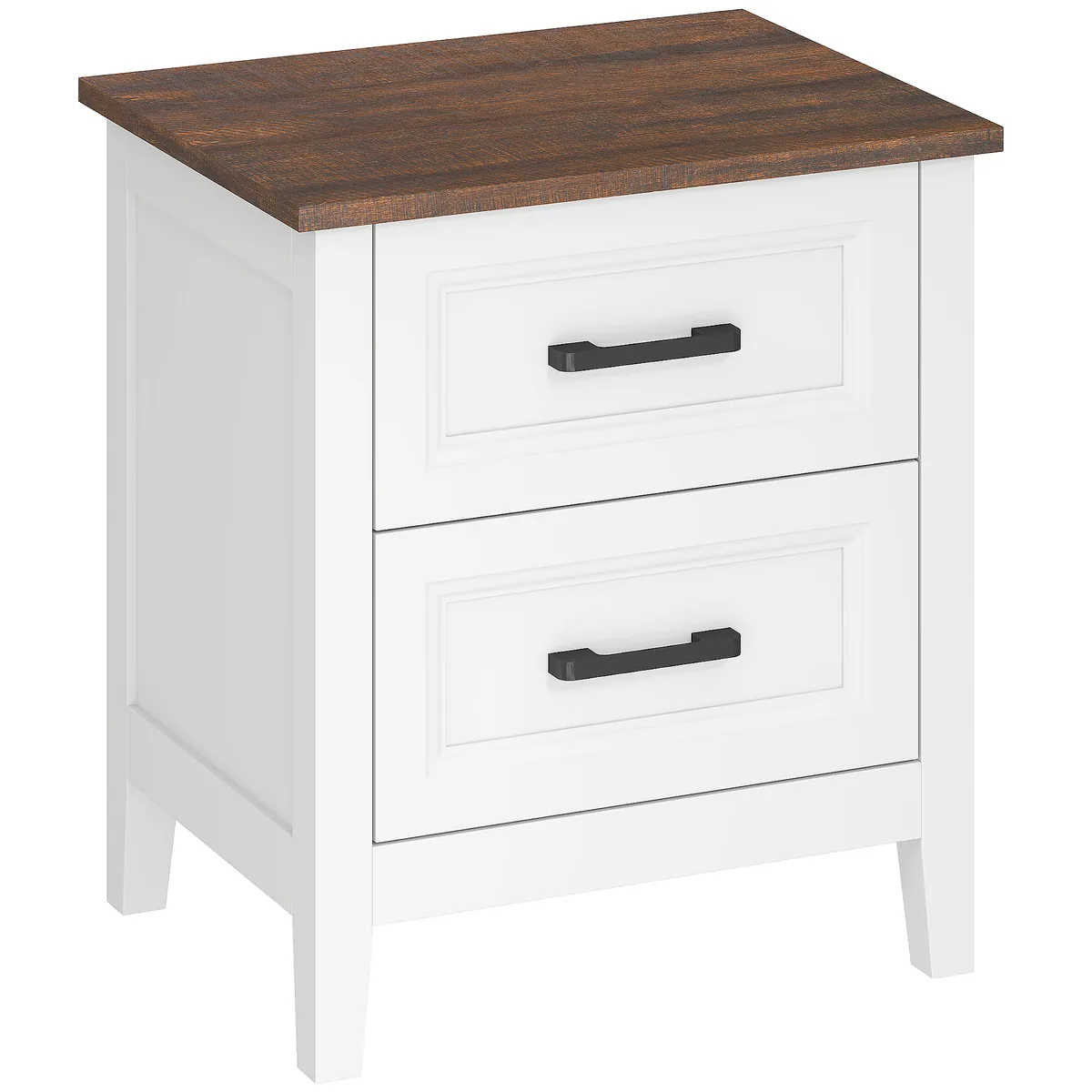 Noptieră HOMCOM Stil Rustic 2 Sertare 45x30x50cm Alb
