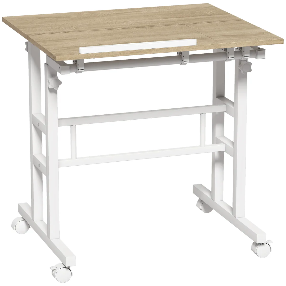 Birou HOMCOM Reglabil 70x60cm Pe Roți Blat Inclinabil Maro
