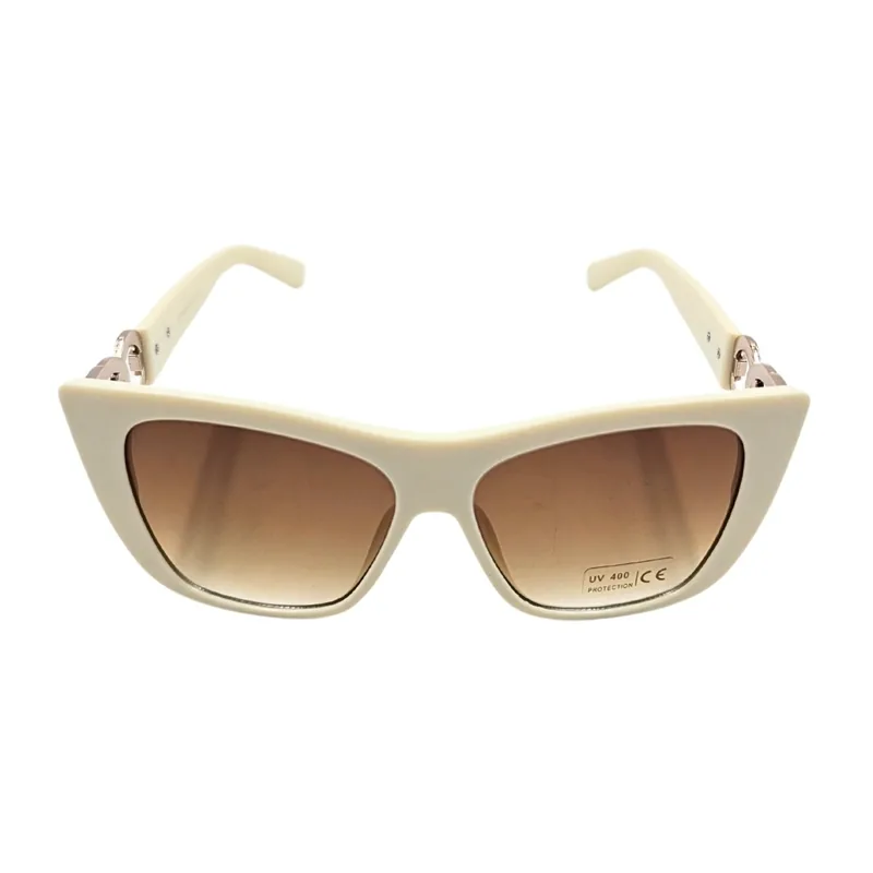Ochelari de Soare GiftDesign Tiara Dama Alb-Crem Lucios Lentile Maro Oversized