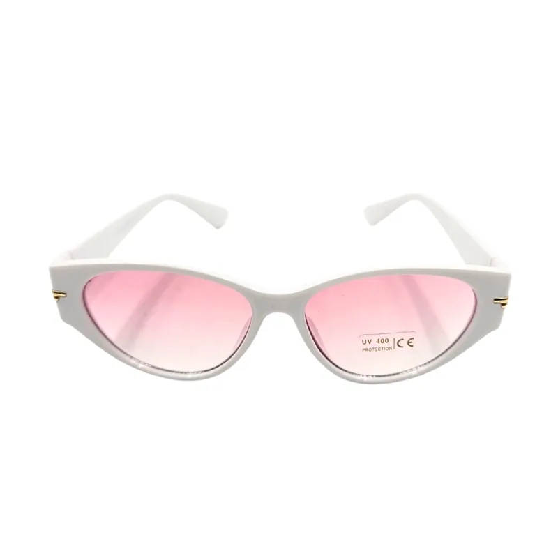 Ochelari de Soare Tiara Dama Cat-Eye Alb Lucios Roz Fumuriu Auriu