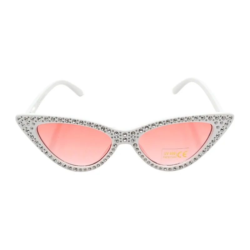 Ochelari de Soare Tiara Dama Alb cu Cristale Rama Cat-Eye Lentile Roz