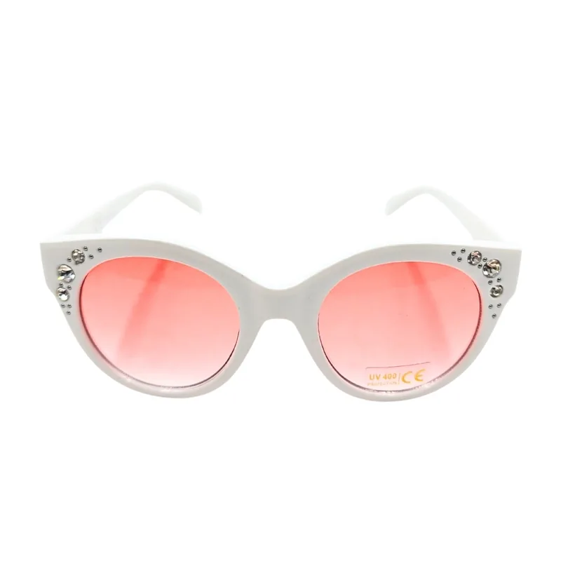 Ochelari de Soare Tiara Dama Rama Alba cu Cristale Forma Rotunda Lentile Roz