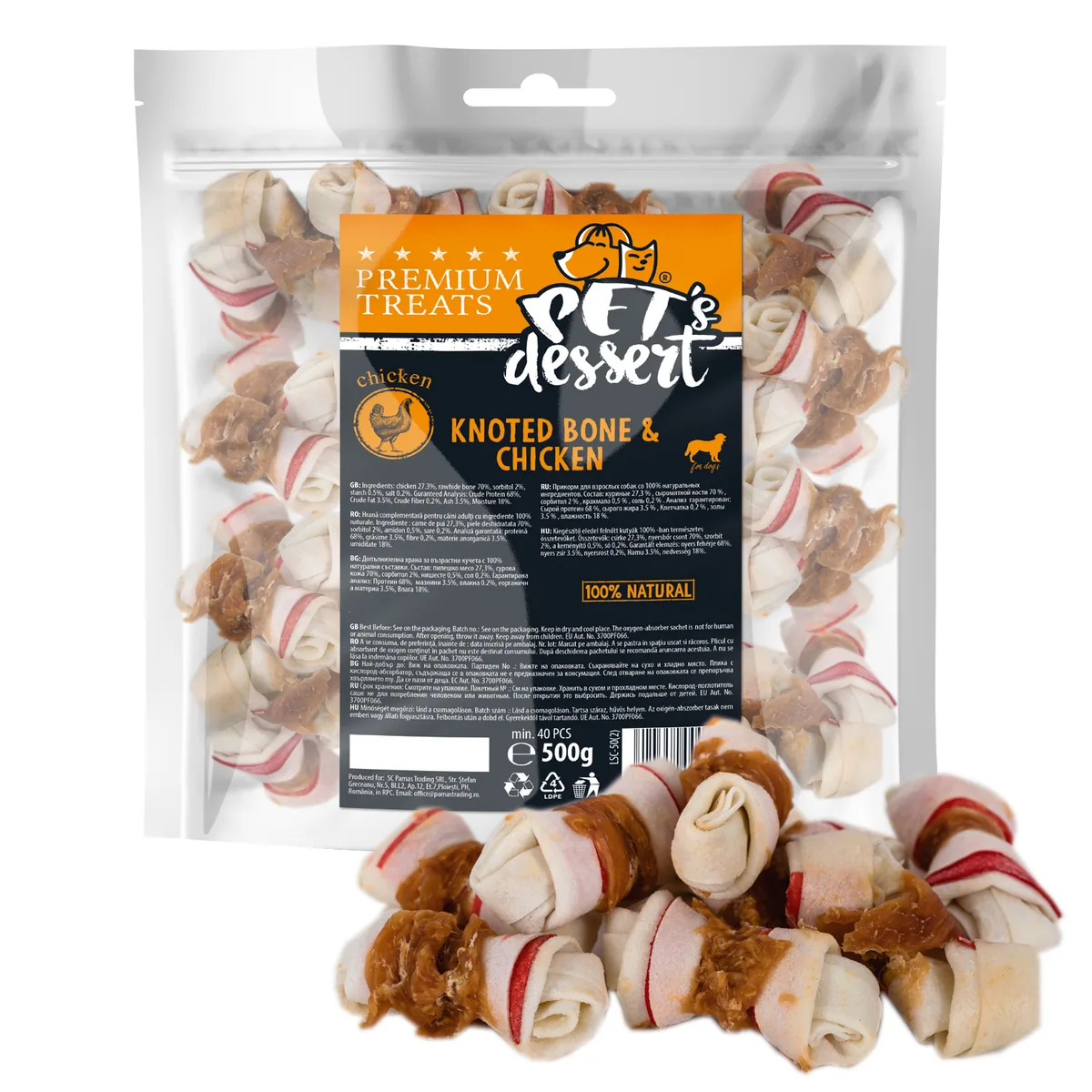 Os pentru Caini Adulti Pet's Dessert Dog Knoted Bone Pui