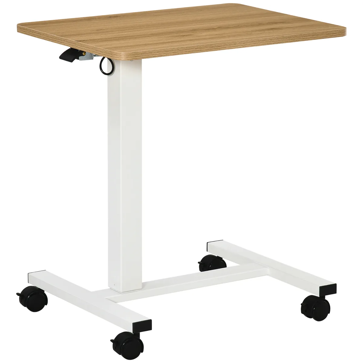 Birou HOMCOM Reglabil in Inaltime tip C cu Roti 65x48cm 70-110cm Natur+Alb