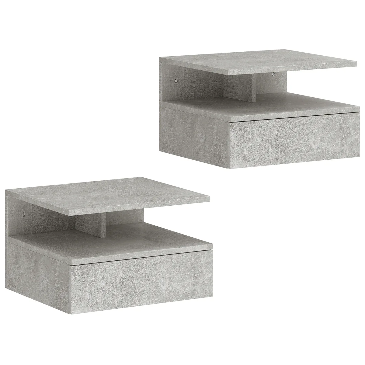 Set de 2 Noptiere HOMCOM cu Sertar si Raft Deschis 35x32x22.5 cm Gri Ciment