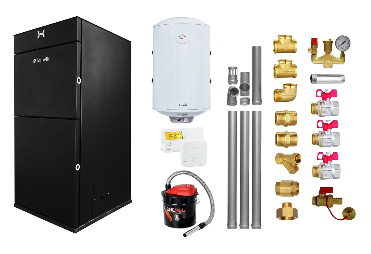Pachet Centrala Peleti Fornello Pellet King 25kW Boiler 100L Termostat Salus Aspirator