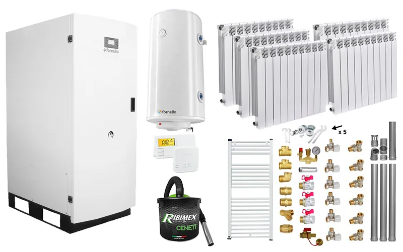 Pachet Centrala Termica pe Peleti Fornello GT 35 Standard 35KW cu Boiler Calorifere si Accesorii