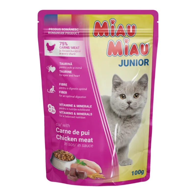 Hrana Umeda pentru Pisici Miau Miau Junior Pui in Sos 100g
