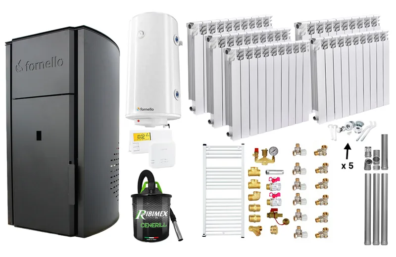 Pachet Fornello Royal B 25kW Cu Calorifere Alvo Boiler Kit Evacuare Aspirator Cenusa Termostat Salu Fitinguri