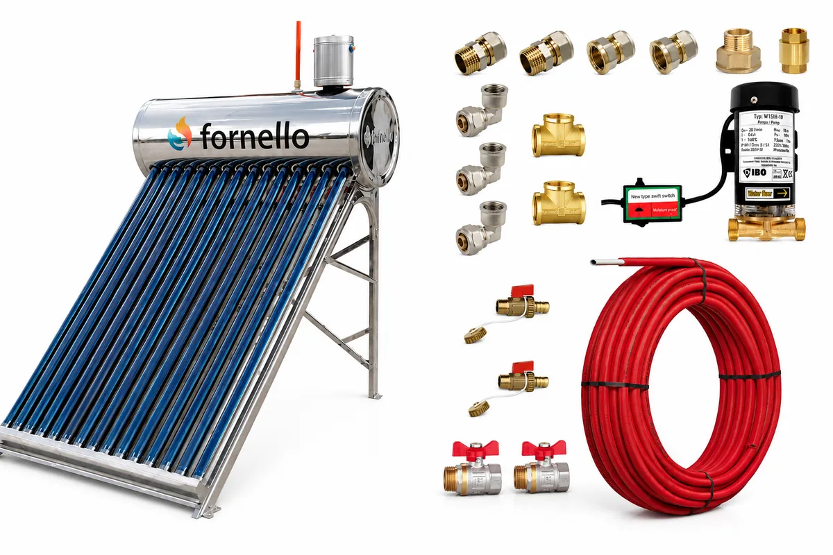 Pachet Panou Solar Nepresurizat Fornello 122L 15 Tuburi Vidate cu Pompa