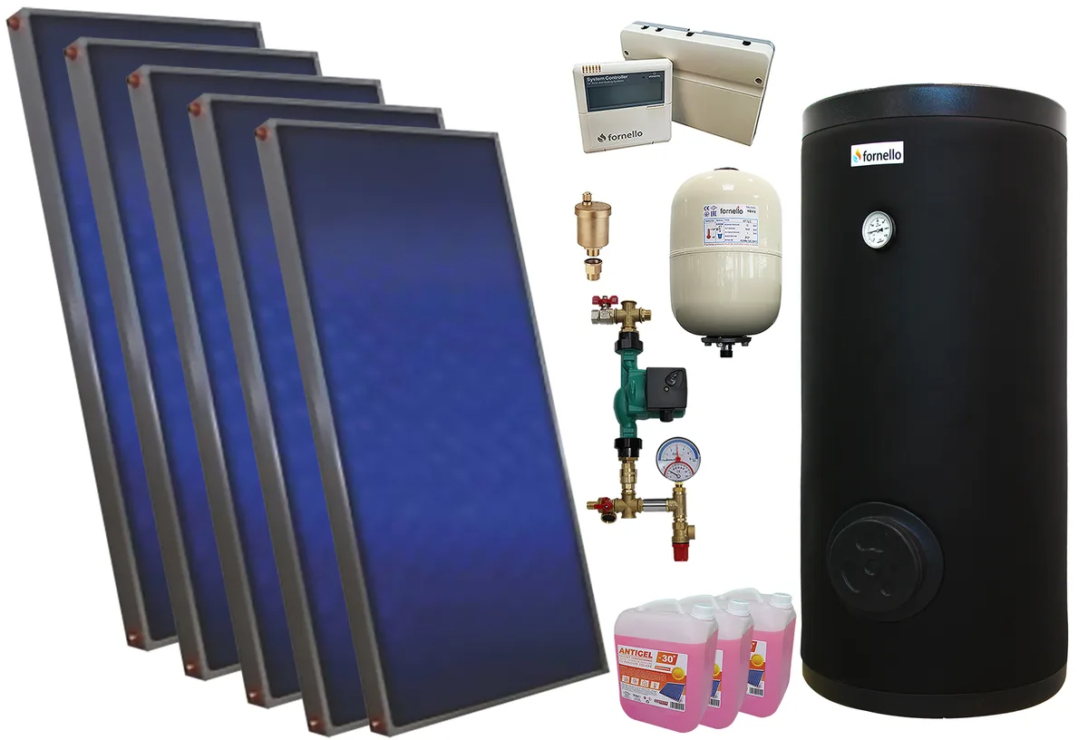 Pachet Sistem Solar Presurizat Sunsystem PK SL FP 2.0 5 Panouri Boiler Fornello SOL 500 LT 2S