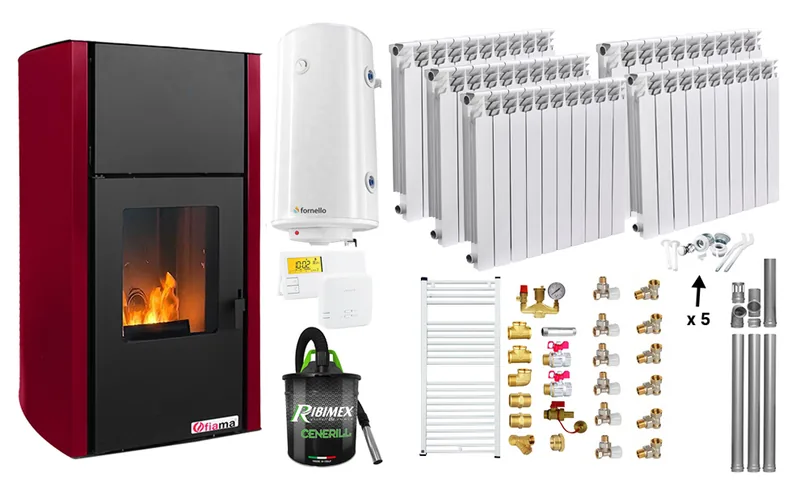 Pachet Termosemineu pe Peleti Fornello Fiama Confort 25kW Bordeaux