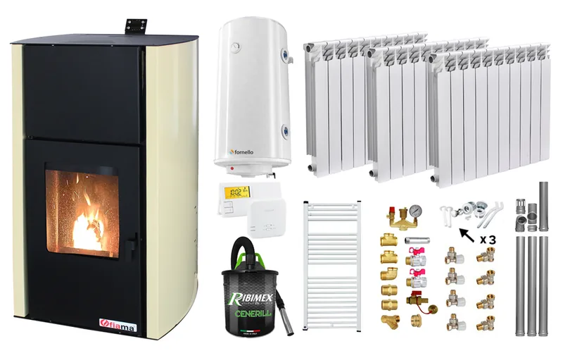 Pachet Termosemineu Peleri Fornello Fiama Confort 12kW Crem