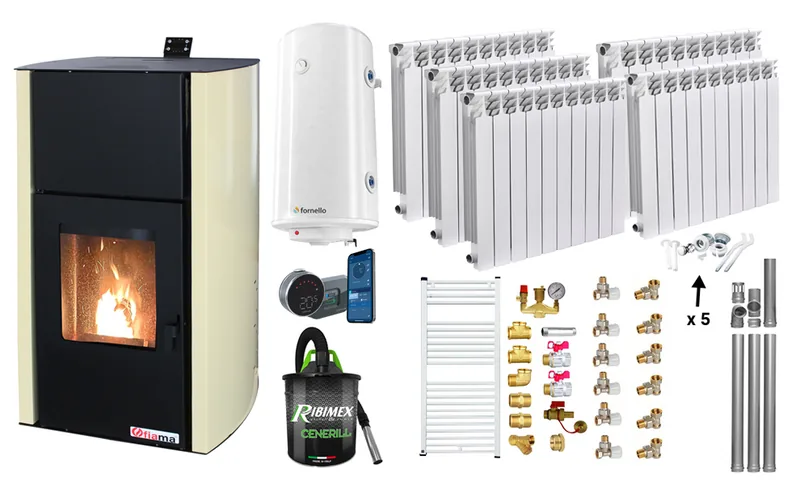 Pachet Termosemineu Peleti Fornello Fiama Confort 25kw cu Accesorii