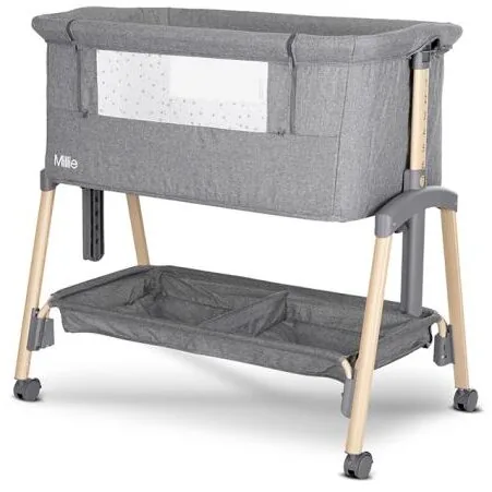 Pat Copii Lorelli Millie Co-Sleeper 9kg Inaltime Reglabila Antireflux Saltea Inclusa Gri